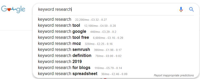 google autosuggest with keywords everywhere data