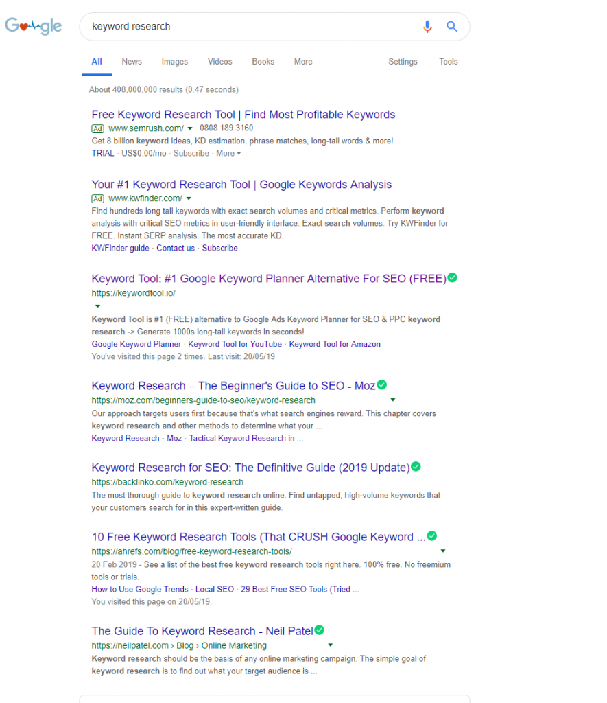 google serp pages for keyword research