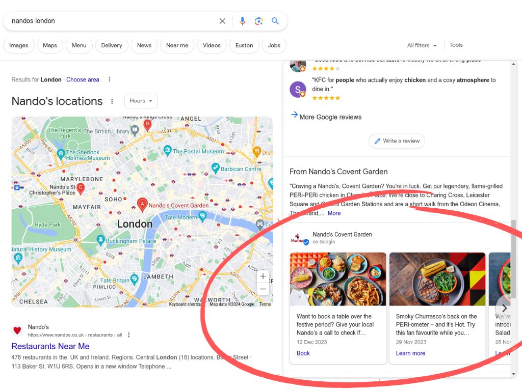 Where Google posts are displayed